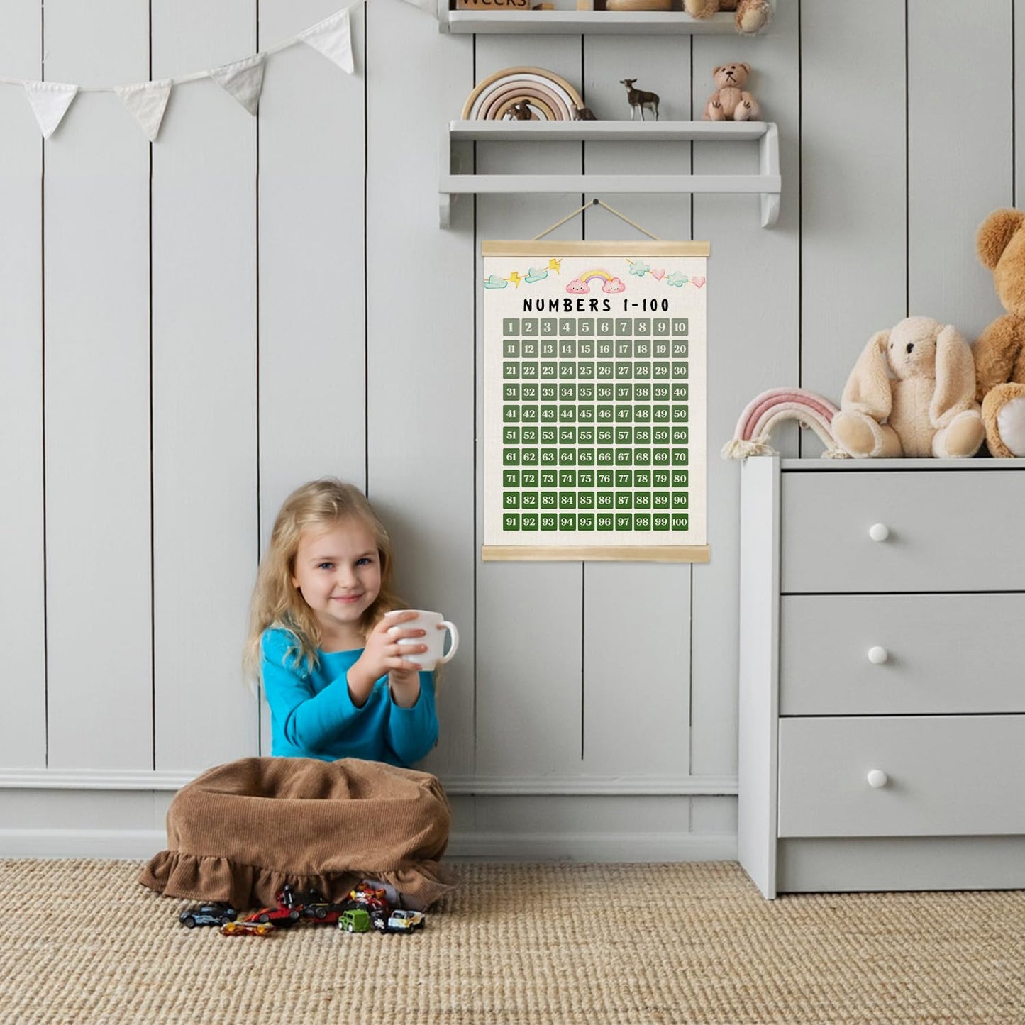 You found a duck 1-100 Numbers Chart Poster,Classroom Education Canvas Poster,Boho Green Number Learning Chart for Playroom Preschool Nursery Toddlers,Kids Room Decor 14x18.5Inch(Green)