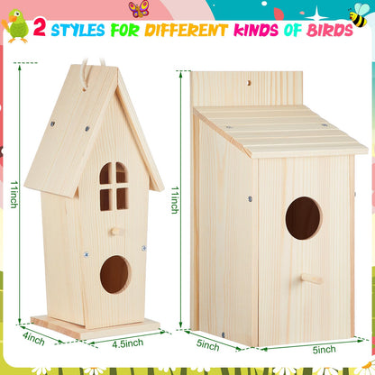 Liliful 2 Pack DIY Bird House Kits for Kids, Thickened Wooden Creative DIY Birdhouse Kits Arts and Crafts Set for Kids and Adults, Outdoor Woodworking Crafts Gifts for Toddlers Ages(Natural Style)