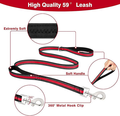 WINSEE Pet Harness Collar and Leash Set, All-in-one Reflective Dog Harness No Pull with Adjustable Buckles for Puppies, Small, Medium, Large, and Extra-Large Dogs (Large, Red)