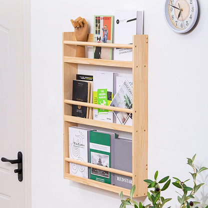 Hanging Bookshelf Magazine Rack - Wooden Magazine Holder with 3 Pockets, Folder Organizer Bin for Magazines, Books, and Newspapers - Literature Storage Solution