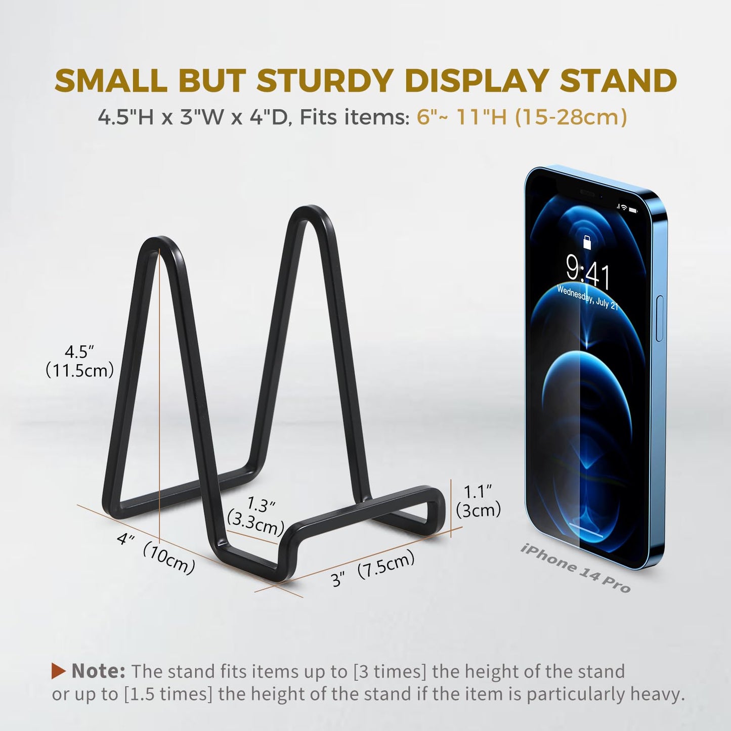 Plate Holder Easel Display Stand - 4.5 inch Metal Plate Stands for Display - Tabletop Picture Stand - Black Iron Easels for Display Pictures | Photo Frames | Book | Decorative Plates | Plaque - 1 Pack