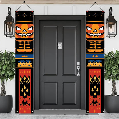 Saoplasa 2PCS Halloween Nutcracker Porch Banners 71 x 12 Inch Pumpkin Skeleton Door Decorations Scary Soldier Hanging Signs for Spooky Front Entryway Party Wall Decor Haunted House Yard Display