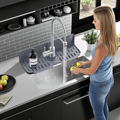 Sink Splash Guard Behind Faucet, Silicone Sink Faucet Drying Mat & Dish Soap