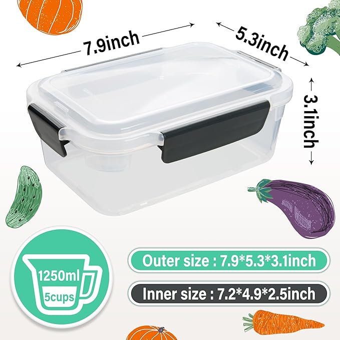 YORY 5 cup Plastic Food Storage Containers
