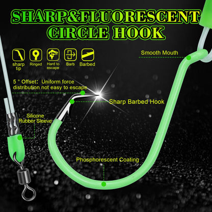 MAFIMOEA Pre-Rigged Deep Drop Saltwater Rigs – Glow Tubes, Hooks, Beads & Spinner Blade – 6/0 8/0 Circle Hooks for Snapper/Grouper/Tilefish (3/6 Hooks)
