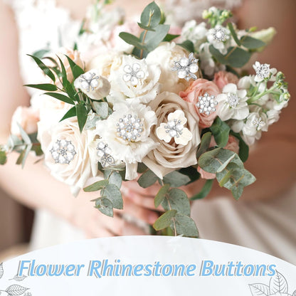 Wavwavw 40 Pcs Rhinestone Buttons Faux Pearl Buttons Flower Flat Back Embellishment Appliques for Craft Jewelry Making DIY Wedding Decor Bouquet Hair Clothes Bag Shoe Home Party