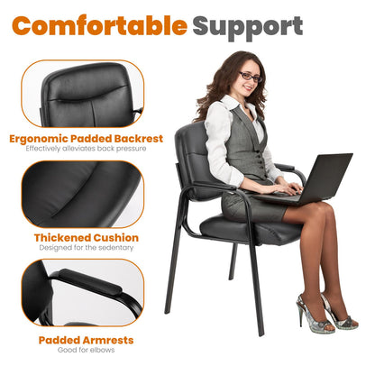 OLIXIS Office Waiting Room Chairs Set of 4, Leather Desk Reception Guest Stationary Side Chair with Padded Arms for Home Conference Lobby Medical Clinic