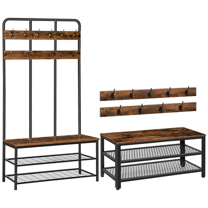HOOBRO Extra Large Hall Tree with Shoe Bench and Coat Rack, Wood and Metal, 39.4"L x 14"W x 71.7"H