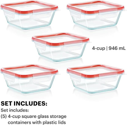 Pyrex Freshlock Glass Food Storage Containers Set, Airtight & Leakproof Plastic
