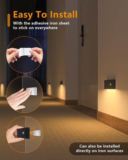 WILLED Motion Sensor Night Light, Rechargeable Stair Lights Indoor, Warm White Motion Sensor Light Indoor, Battery Operated Night Light for Hallway, Stairway, Bathroom, Bedroom, Kitchen, 3 Pack