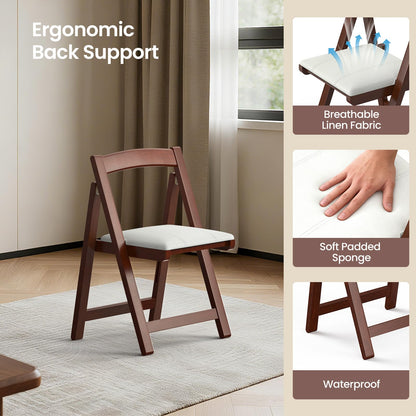 CoPaws Wooden Folding Chair with Cushioned Seat, Portable Folding Dining Chair, Stackable Solid Wood Chair for Wedding, Events, Office, Kitchen, Patio, Garden, 1 Piece