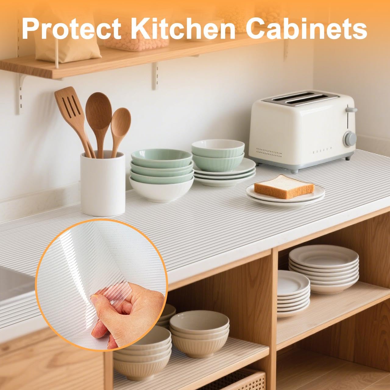 FEXIA Shelf Liners for Kitchen Cabinets Non-Slip Drawer Liner 14 Inches x 20 FT Waterproof & Oil-Proof Non Adhesive Durable Material Fridge Liner for Shelves