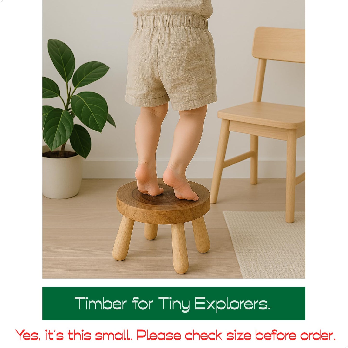 ABBI NIMO Small Short Solid Wood Step Stool, Natural Growth Ring Wood Stool for Kids and Toddlers, Simple Minimalist Riser for Plants and Home Décor