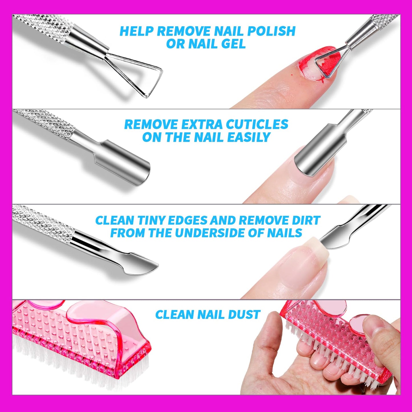 FANDAMEI Nail Polish Gel Remover Tools Kit with Nail Clips, 100ml Nail Polish Remover Bottle, 500 Nail Remover Cotton Pad, Nail Brush, Cuticle Pusher/Peeler, 100/180 Nail File,Buffer Block
