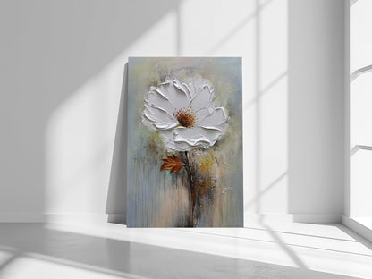 moshinart 24 x 36in Hand-Painted Oil Painting 3D Texture Black White Grey Modern Minimalist Black Abstract Wall Art, Home Office Wall Decoration White Flower