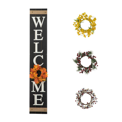 Glitzhome 5ft H Wooden Welcome Sign with 4 Interchangeable Wreaths - Spring/Patriotic/Fall/Christmas Floral Wreaths, Farmhouse Hang/Lean Wall Decor for Front Door, Porch, Yard - Solid Wood, Style3