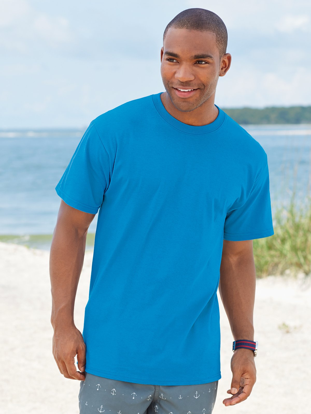 Fruit of the Loom Men's Short Sleeve Crew Tee, Medium - Turquoise Heather