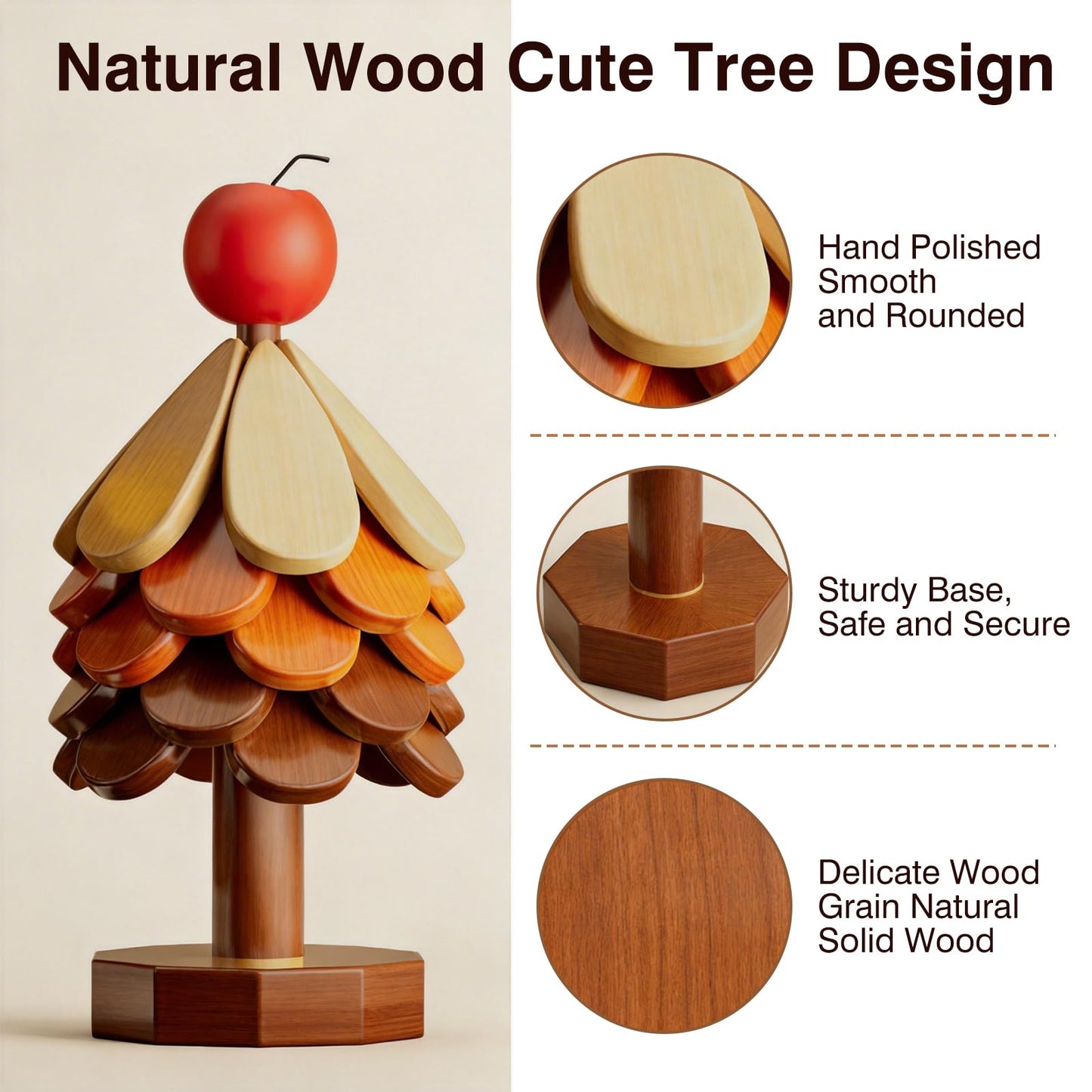 Wooden Trivets for Hot Dishes Tree Trivet Set with Apple Topper, 5-Layer Wooden Hot Pad for Table Protection, Foldable Heat Resistant Mat, Festive Coaster & Holiday Kitchen Decor