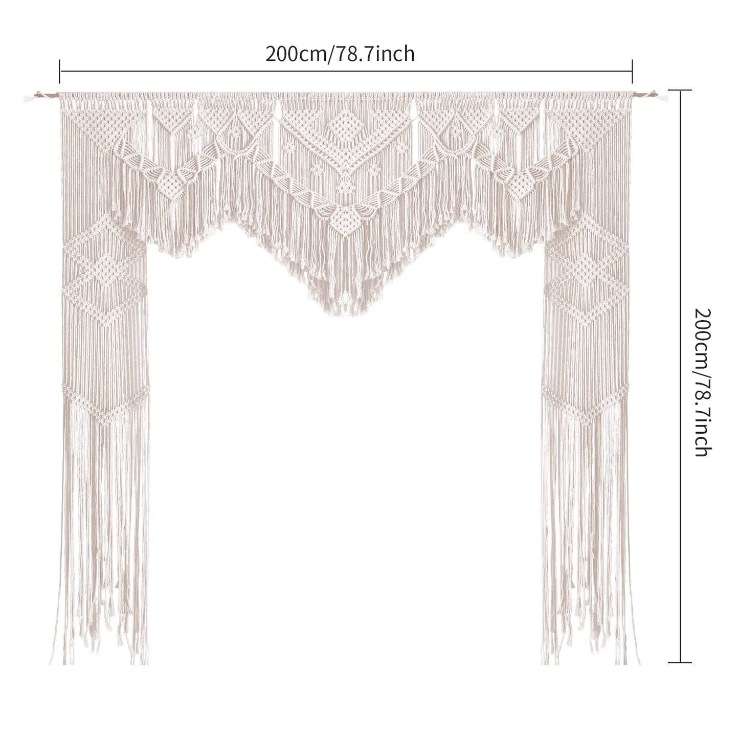 ANMINY Boho Macrame Wedding Backdrop for Arbor Arch Large Macrame Curtains Wall Hanging Handmade Window Doorway Macrame Curtains Tapestry Art Decor with Tassels 79''W x 79''L