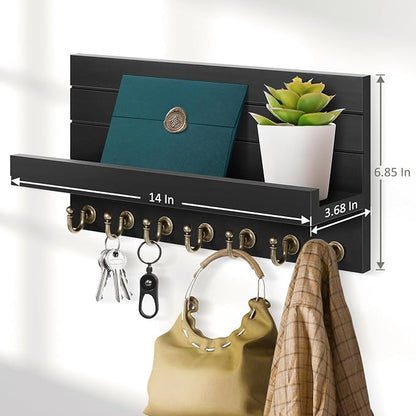 HONJIN Key Holder for Wall: Upgraded 7 Sturdy Key Hooks Easy Installation Mail Organizer Wall Mount Hanging Key Rack for Kitchen and Entryway Decor