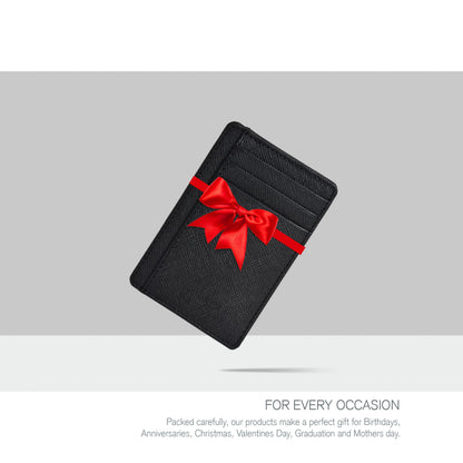 Black | RFID Blocked Leather Wallet | Men And Women | Credit/Debit.Gift Card Slots | Minimalist And Chic | Front Pocket