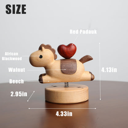 YANISM Wooden Horse Figurine with Magnetic Heart,Spring Swaying Ornament,Romantic Love Right Away Gift for Her or Him,Year of the Horse Gift