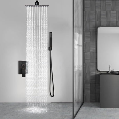 Aolemi Shower Faucet Set Rain Shower System with Handheld Spray Bathroom Shower Combo Rough-in Valve and Shower Trim Kit Included Oil Rubbed Bronze 16 Inch Wall Mount Shower Head