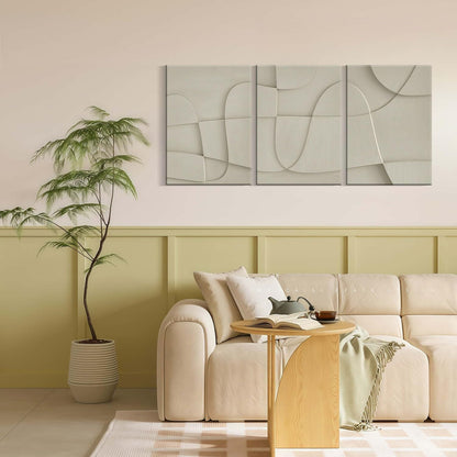 RJETZMU 3 Pcs Abstract Geometric Canvas Wall Art Modern Minimalist Beige Line Pattern Wall Decor for Bedroom Living Room Office 12x16 Inch Ready to Hang