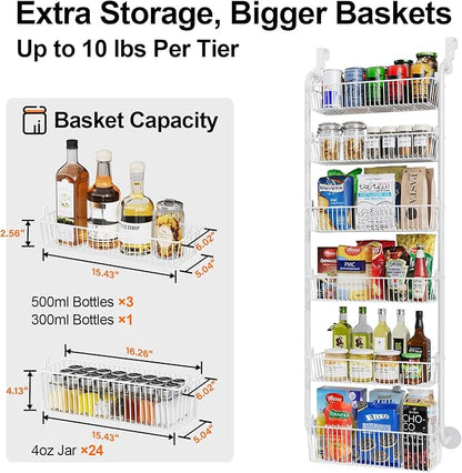 Delamu Large Over the Door Pantry Organizer, 6-Tier Metal Pantry Door