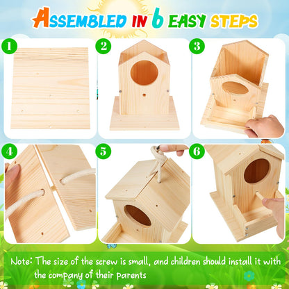 Liliful 6 Pack DIY Wooden Birdhouse Kit, Crafts for Kids and Adults, Bird House with Paint and Paintbrushes Painting Kits for Boys and Girls, Spring Birthday Classroom Gifts for Ages 4-8