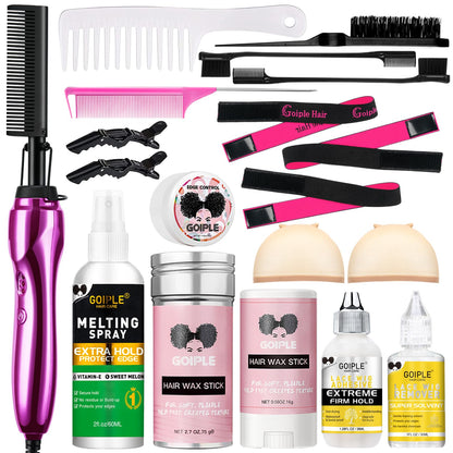 Hot Comb Hair Straightener Set for Lace Front Wigs - Heat Pressing Combs Ceramic Curling Flat Iron Electric Hot Comb for Wigs - Hair Straighteners Straightening Comb for Women Wig Installation Kit
