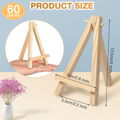 Mimorou 60 Pack 5 Inch Mini Easel Wood Display Artist Small Wooden Easel Stand Art Craft Painting Triangle Stand Canvas Holder for Card Artist Photos Tabletop Phone Wedding