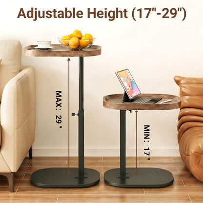 Eansstofars Adjustable Height TV Dinner Tray Table for Eating, 360°Swivel Small C Shaped End Side Table for Living Room, Bedroom,Hospital, Couch Armrest Table that Slide Under Sofa, Bed, Desk
