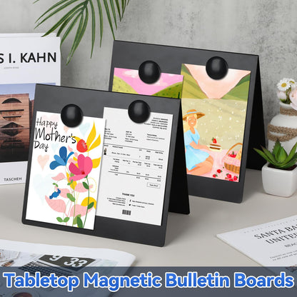 2 Pcs 8x8inch Magnetic Bulletin Board with 4 Magnets, Metal Magnet Display Board, Tabletop Memo Board, Memo Display Easel Stand for Home Kitchen School Office