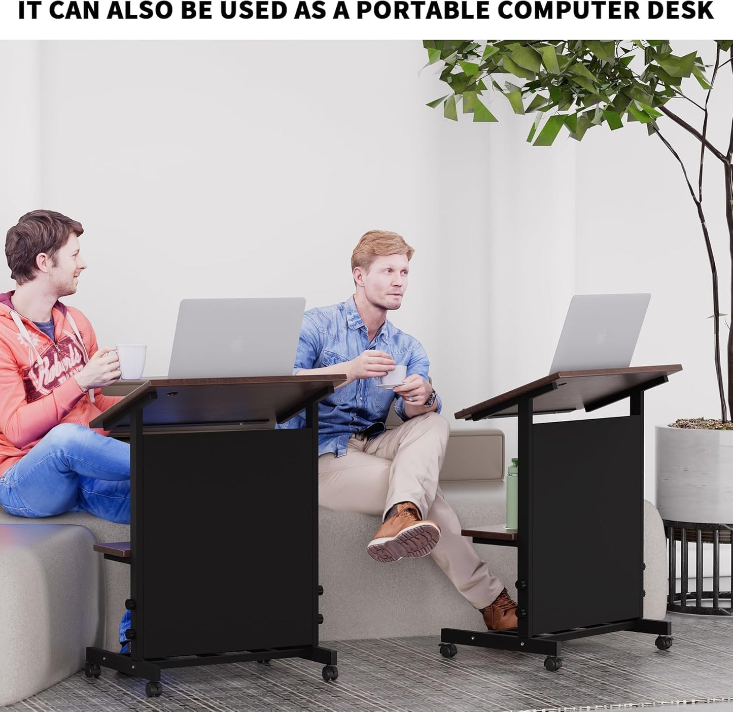 Portable Podium with 7 Adjustable Heights,Podium Stand with Shelf and Cup Holder,Lectern for Seminars,Schools and Conferences (Black)