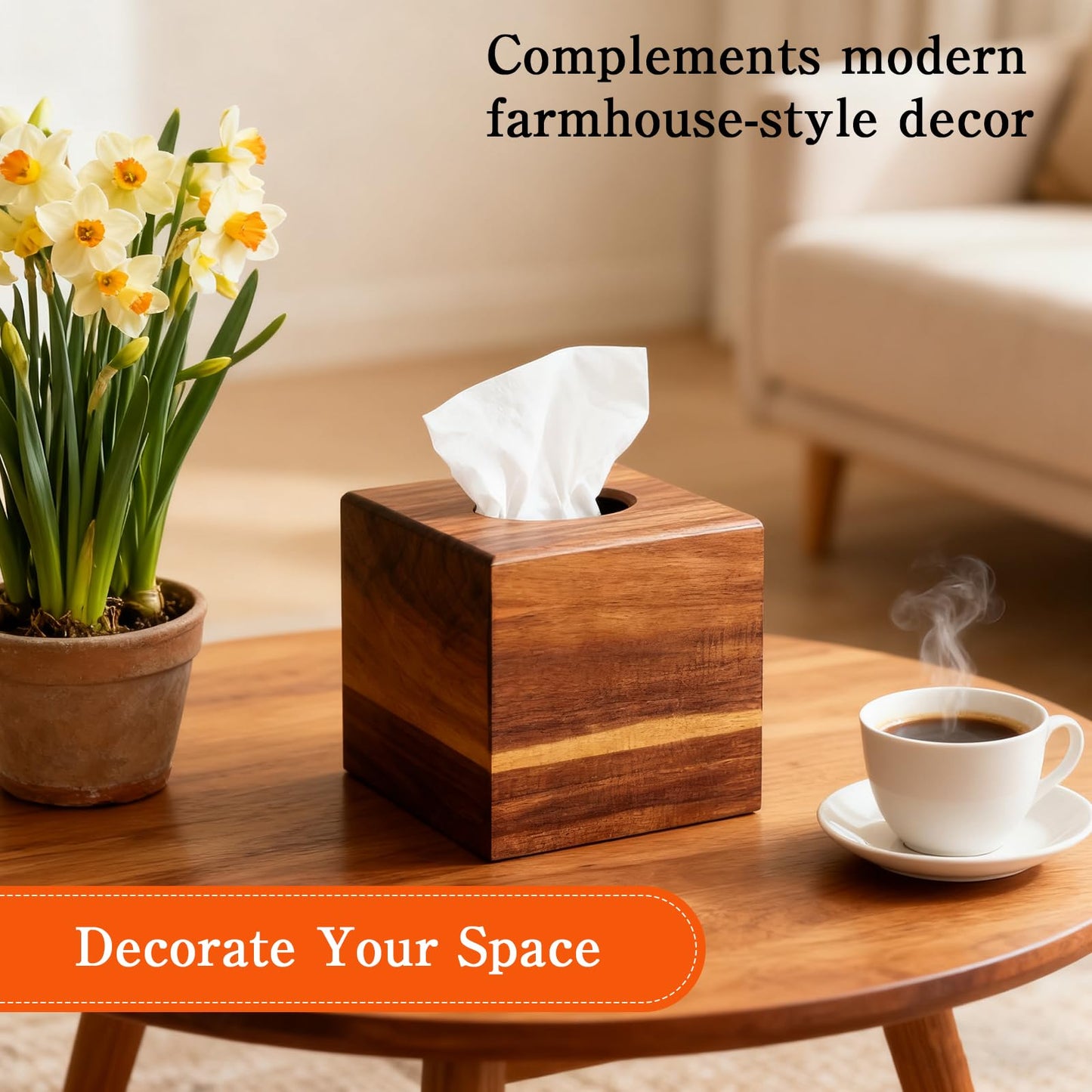 PEDOBALI 3 Pcs Wooden Tissue Box Cover Bulk, Square Acacia Wood Box Holder, Retro Color Facial Tissue Cover Holder, for Tabletop, Night Stands, Bathroom, Office, Kitchen