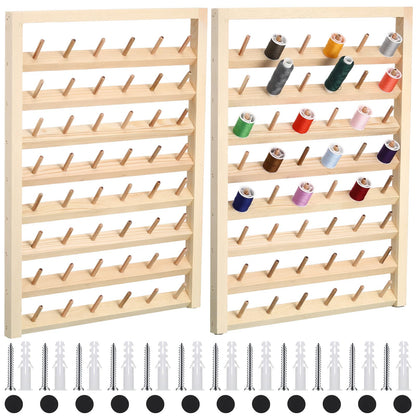 Yahenda 4 Pack 48 Spool Wooden Thread Holder Wall Mounted Thread Rack with Hanging Hooks Organizer for Mini Sewing Quilting Jewelry Embroidery