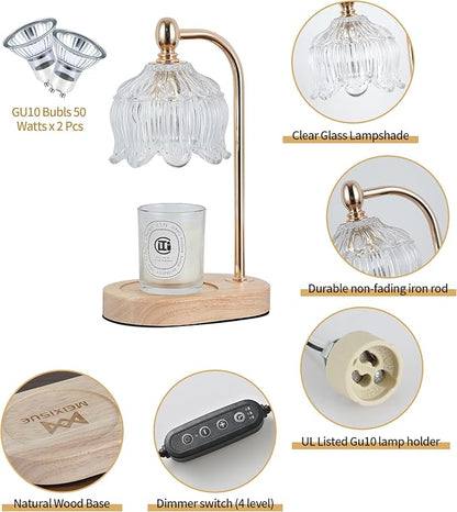 MEIXISUE Candle Warmer Lamp with Timer and Dimmer,Electric Gold Light Gifts for Women Melt Wax Warmer Lamp with 2 Bulbs for Candle Jars House Warming New Home Decor Bedroom