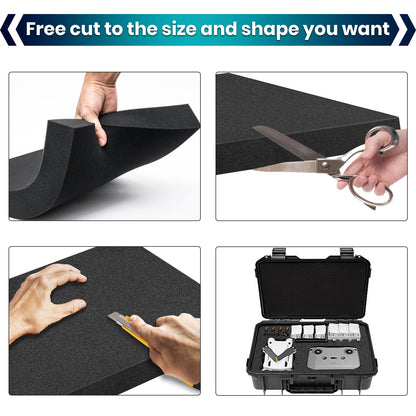 3 Pcs 16 x 12 x 2 Inches Foam Inserts for Cases - Polyurethane Foam Packing Foam Black Craft Foam Sheets for Packing Padding 2 Inch Thick for Camera Toolbox Storage