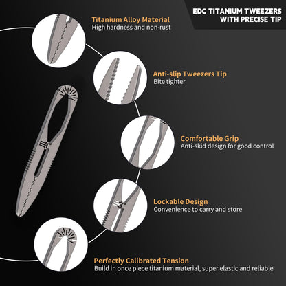 Fortedgear Titanium Precision Tweezers - High-Accuracy, Anti-Slip Design, Multi-Purpose EDC Tool for Outdoor, Camping, Repair, Gardening, and More