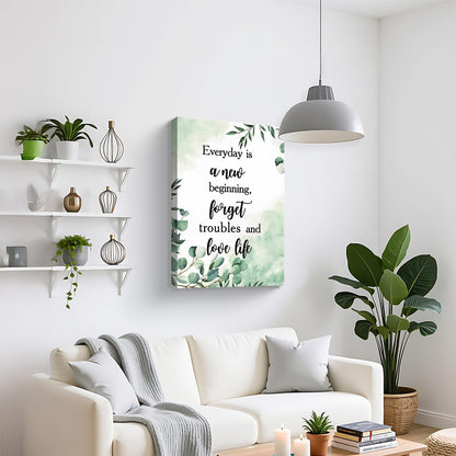 Framed Inspirational Wall Art –Botanical Canvas Print posters, Green Leaf Painting pictures for Bedroom, Living Room, Bathroom, Office, Motivational Quote Picture, Ready to Hang 12x16Inch