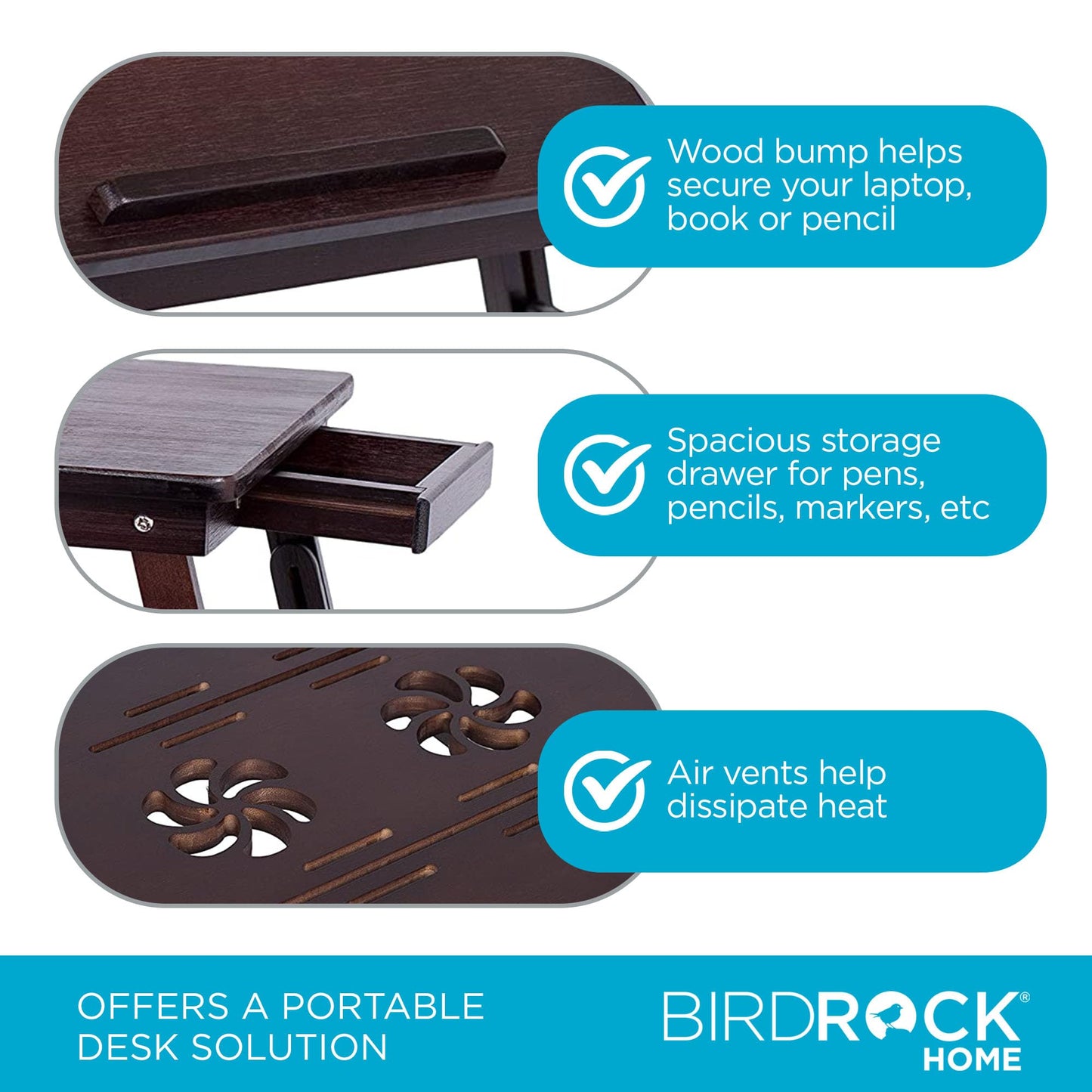 Sofia + Sam Bamboo Ventilation Lap Tray with Adjustable Legs (Walnut)