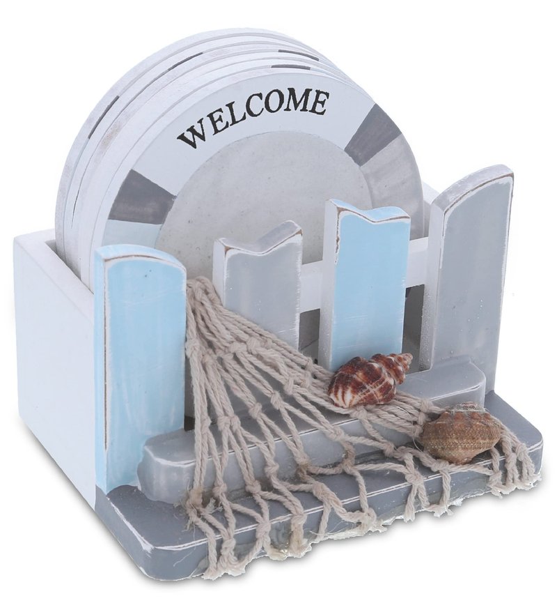 CoTa Global Moonlight Nautical Drink Coaster Set of 6 - Rustic Drink Coasters with Holder, Beach Decor for Home Table Top