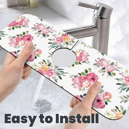 Pink Red Rose Roses Floral Flower Kitchen Sink Splash Guard Faucet Mat Super
