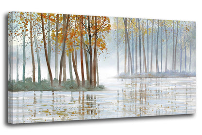 Arjun Tree Wall Art Canvas for Living Room Blue Tree of Life Nature Teal Abstract Textured Painting Picture Modern Panoramic Landscape Artwork Framed Bedroom Home Office Decor, Large Size 40"x20"