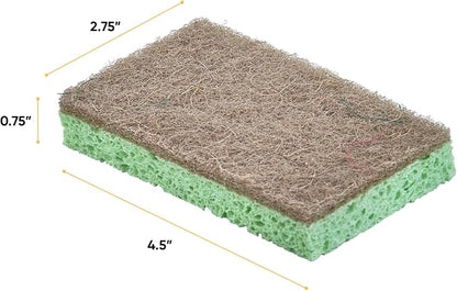 Superio Non-Scratch Cellulose Sponge Scrub (12-Pack) Heavy Duty Kitchen Sponges Scrubbers with Scouring Pad (Green)