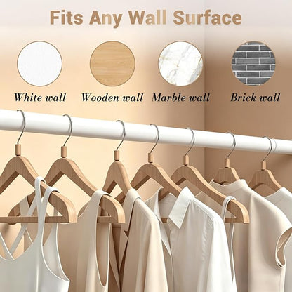 Closet Rod Adjustable 17 to 98 Inch, 1-1/4” Diameter, Closet Rods for Hanging Clothes, Stepless Metal Heavy Duty Hanging Rod for Closet Wardrobes Laundry RV (White)