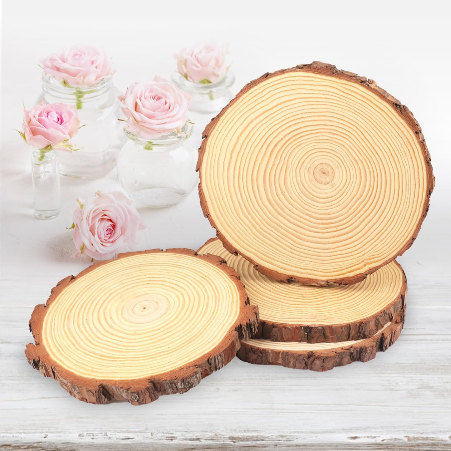 8 PCS 8-9 Inch Natural Wood Slices, Unfinished Pine Wood Circles with Barks for Coasters, DIY Crafts, Christmas Rustic Wedding Ornaments and Centerpieces,by GNIEMCKIN.