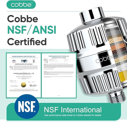 Cobbe High Pressure Filtered Shower Head Combo, Rain Shower Head with 20 Stage Shower Head Filter for Hard Water - Adjustable Replacement Remove Chlorine and Harmful Substances, Chrome