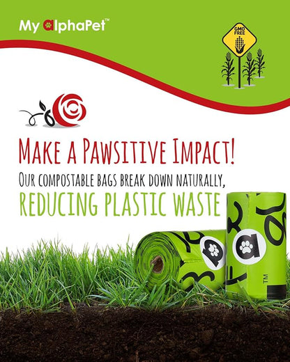 Compostable Dog Poop Bags, Cornstarch Eco-Friendly, HOME COMPOST NF T 51-800, 240 Count, Large Size Bag 9x13 Inches, 16 Unscented Refill Rolls, Leak-proof, Plantbased, GM-Free Corn (Green)